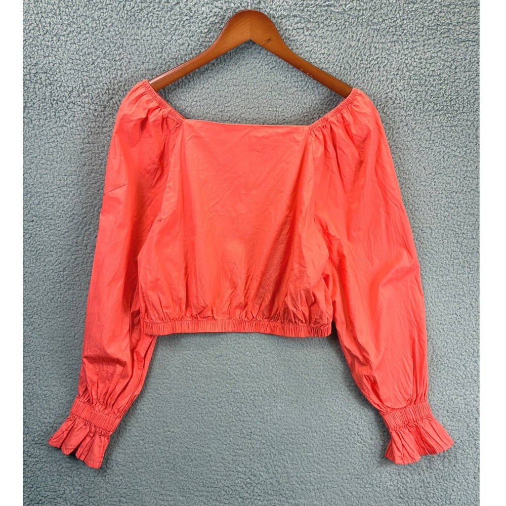 Levis Puff Sleeve Square Neck Blouse Womens L Orange Cropped Cottagecore Summer
